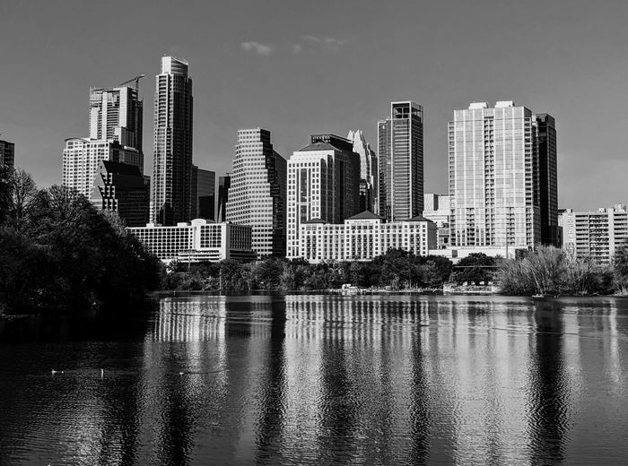 Austin, Texas skyline reflected on Lady Bird Lake