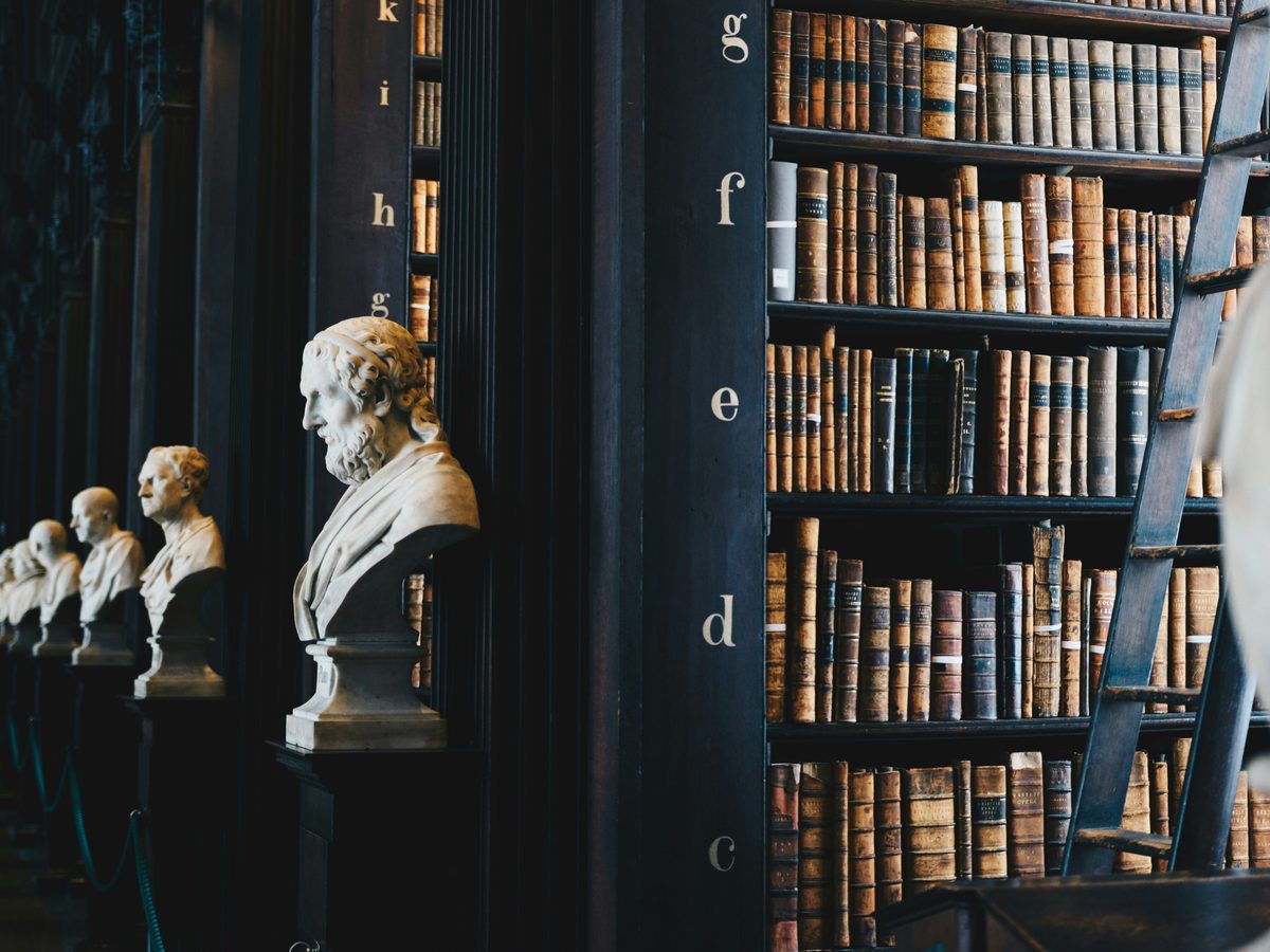 Historic law library with leather-bound volumes